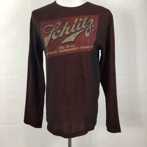Schlitz Beer Factory Distressed Logo Long Sleeve Thermal Shirt Size M Unisex